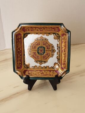 Andrea by Sadek Asian Ceramic Decorative Square Dish - Vtg